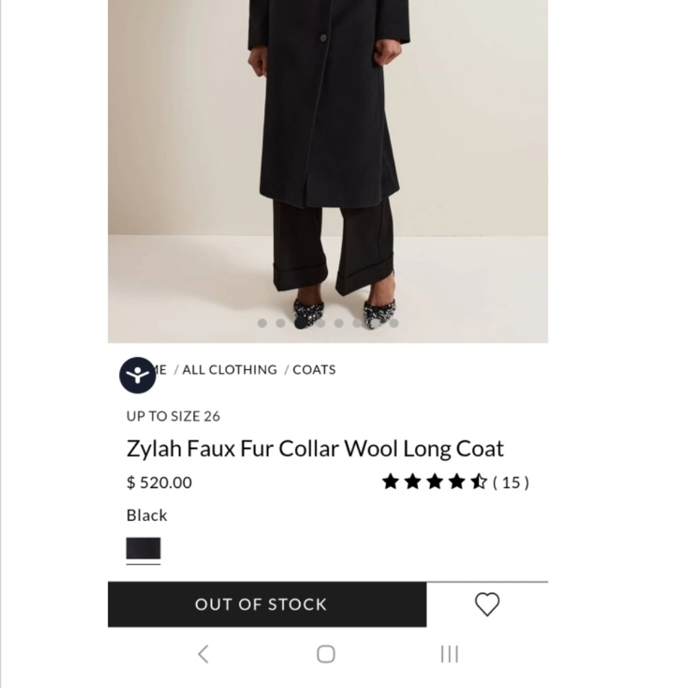 Phase Eight Zylah Faux Fur Collar Wool Long Coat Black Plus Size - US 22 to 24 - Picture 6 of 6
